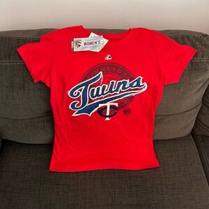 Majestic Minnesota Twins MLB Baseball Team Logo Red T Shirt Women’s Sz: M